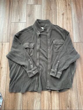 Aerie Green Lumber Jane Waffle Knit Top Large